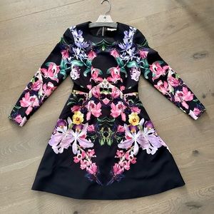 Ted Baker Toona Dress Black Pink Lost Garden Floral Long Sleeve